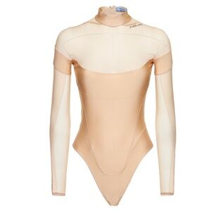 Mugler Mesh Turtleneck Bodysuit in Powder / Nude Beige Size 38